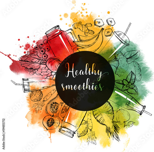 Watercolor Vector set of smoothie
