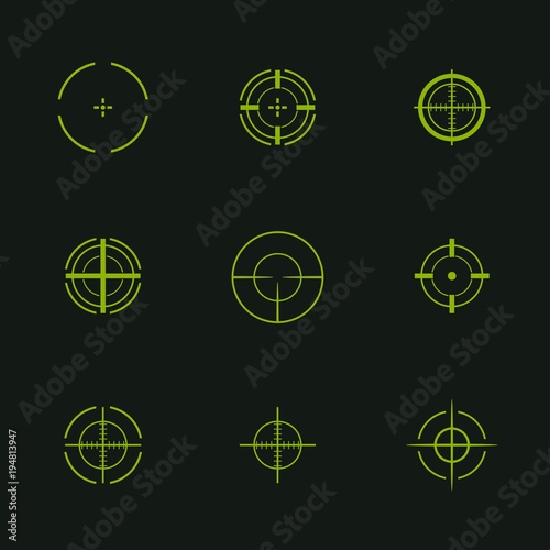 Sniper sight, symbol. Crosshair, target set of icons.