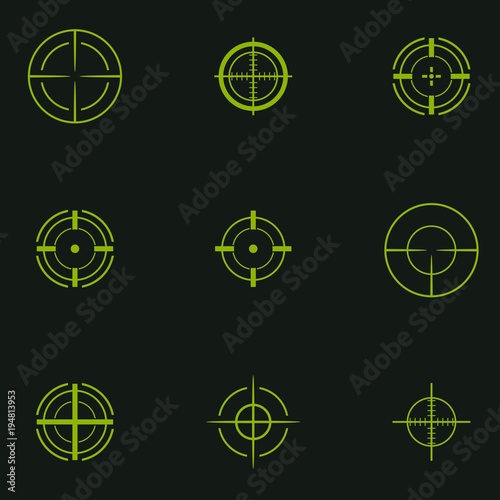 Sniper sight, symbol. Crosshair, target set of icons.