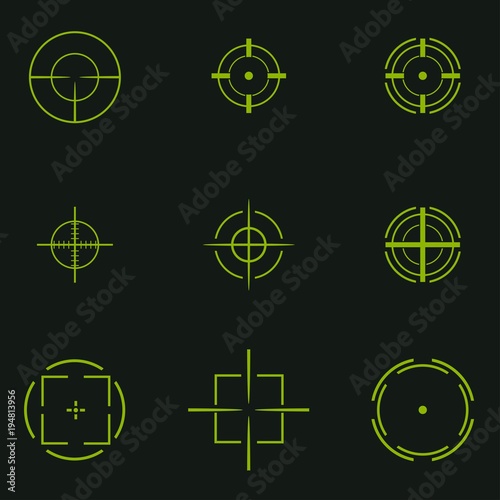 Sniper sight, symbol. Crosshair, target set of icons.