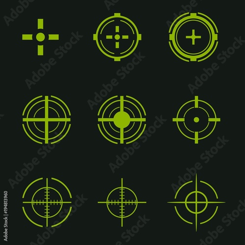 Sniper sight, symbol. Crosshair, target set of icons.