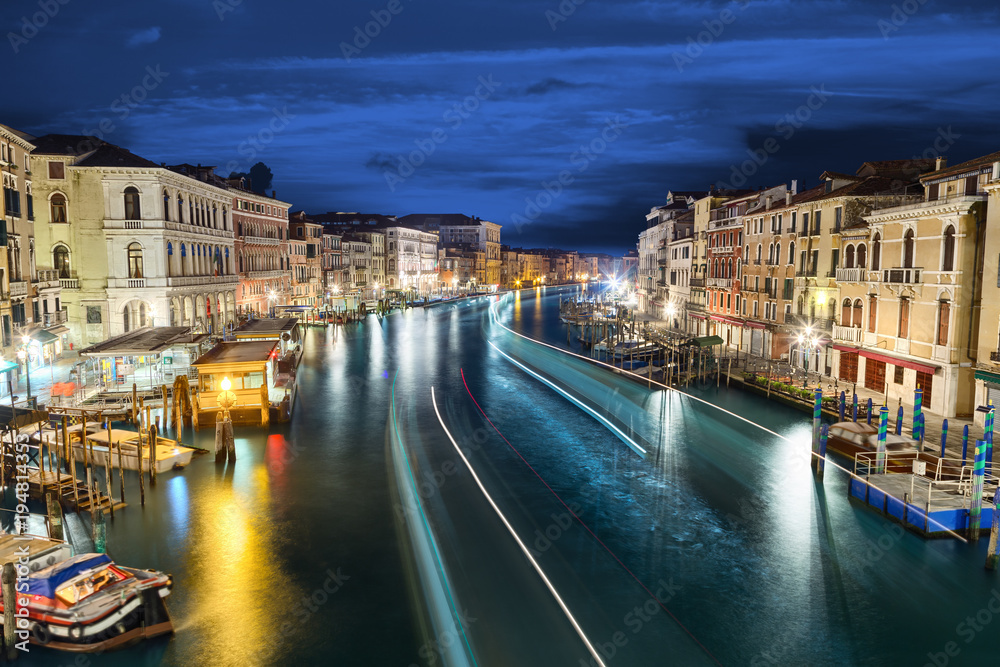 VIew from rialto brige venice italy on canal grande grand canal at night 