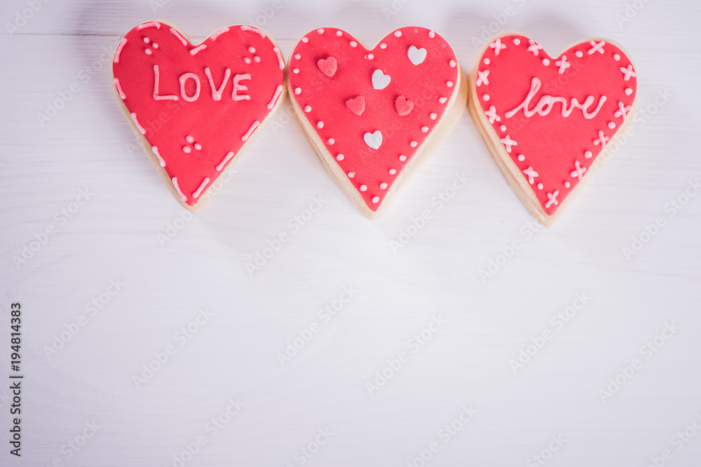hand made heart shape cookies valentine wedding concept on white background hand made heart shape cookies valentine wedding concept on white background