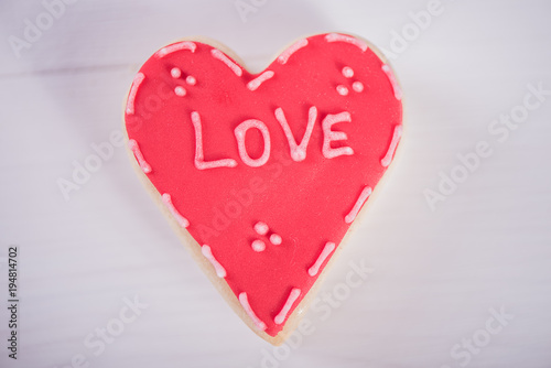 hand made heart shape cookies valentine wedding concept on white background 