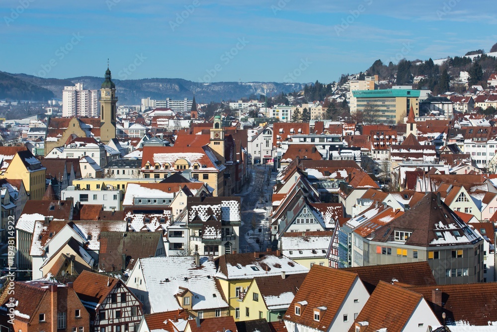 Stadt Albstadt-Ebingen im Winter auf der Schwäbischen Alb