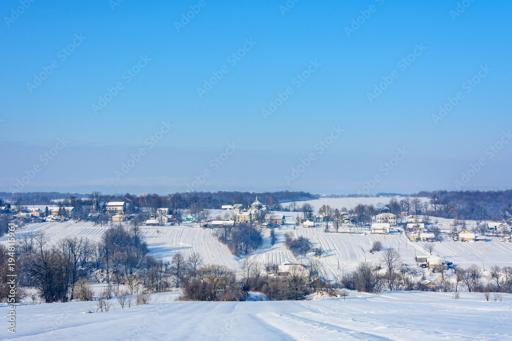 A charming Ukrainian village in western Ukraine in winter