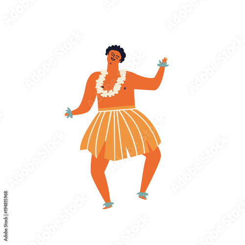 Men dancing Hula hawaiian dance illustration
