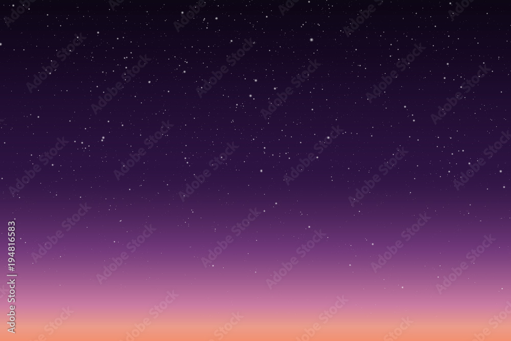 Obraz premium Vector illustration of morning or evening starry sky with sunrise
