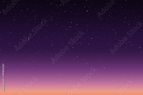 Vector illustration of morning or evening starry sky with sunrise