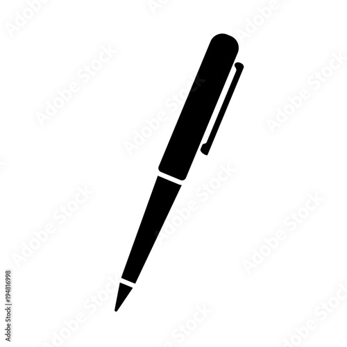 Ballpoint pen icon. Simple ball pen with pocket clip. Vector Illustration