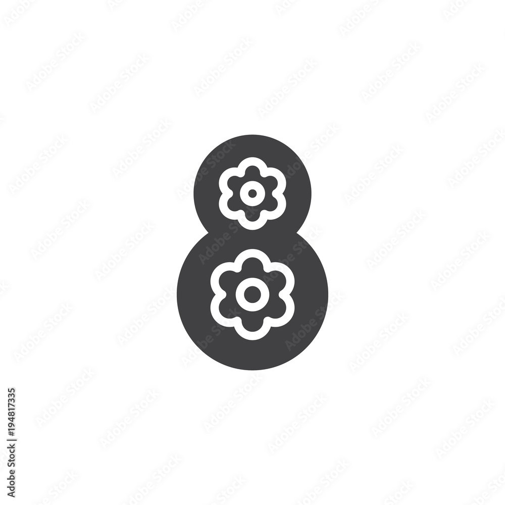 Number eight with flowers vector icon. filled flat sign for mobile concept and web design. Women's day simple solid icon. Symbol, logo illustration.