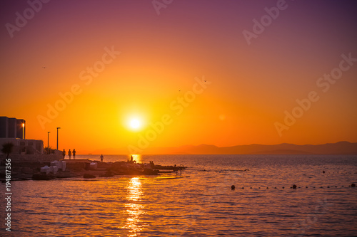 Sunset in harbor of a small beautiful eco town Postira - Croatia © niyazz
