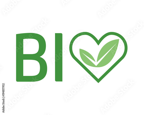 Bio logo with heart green - vector 