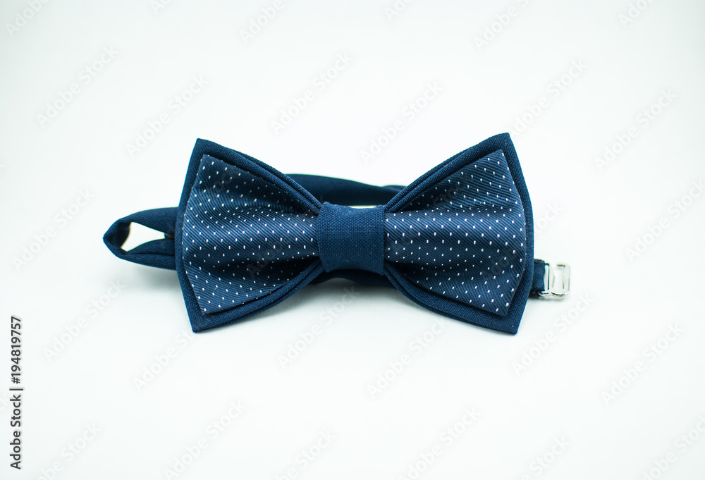 Stylish and well-designed blue bow tie on a white background; isolated
