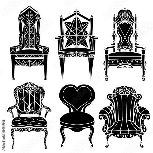 Furniture hand drawn set, vintage chair, armchair, throne