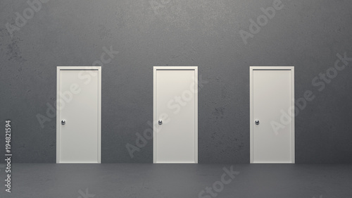 Three closed doors. 3d illustration