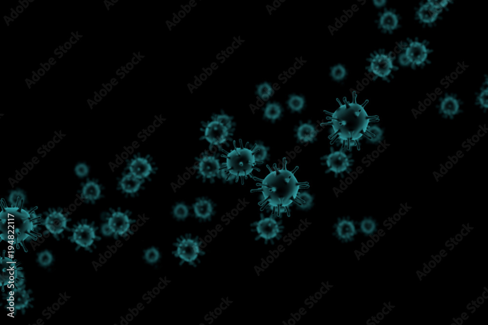 Virus Cells flowing on dark background. 3D illustration Virus Cells flowing on dark background. 3D illustration