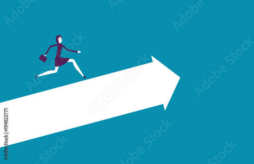 Woman running to up. Vector illustration financial growth business concept.