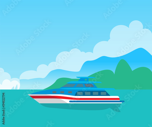 Beautiful Seascape and Cute Yacht, Color Poster
