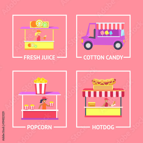 Fresh Juice and Cotton Candy Vector Illustration