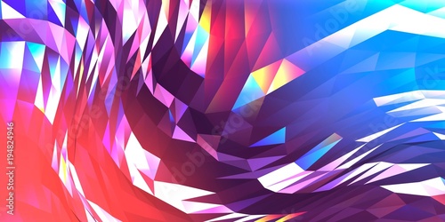 Distortion of triangle polygons reflecting rainbow color vintage Abstract texture background, 3D Illustration.