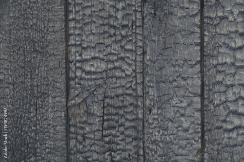 Wooden texture close-up. A dark old tree. Burnt wood. Vertical stripes.