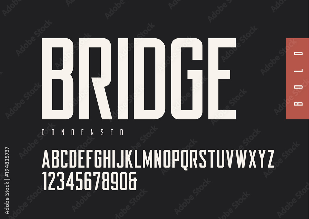 Plakat Condensed bold retro sans serif. Vector typefaces, uppercase alp