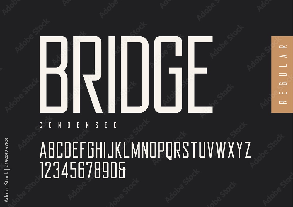 Condensed regular retro sans serif. Vector typefaces, uppercase 