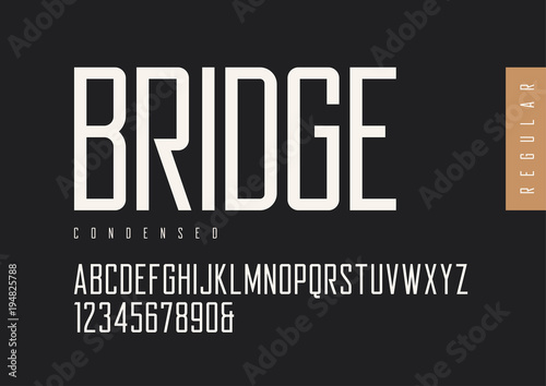 Condensed regular retro sans serif. Vector typefaces, uppercase 