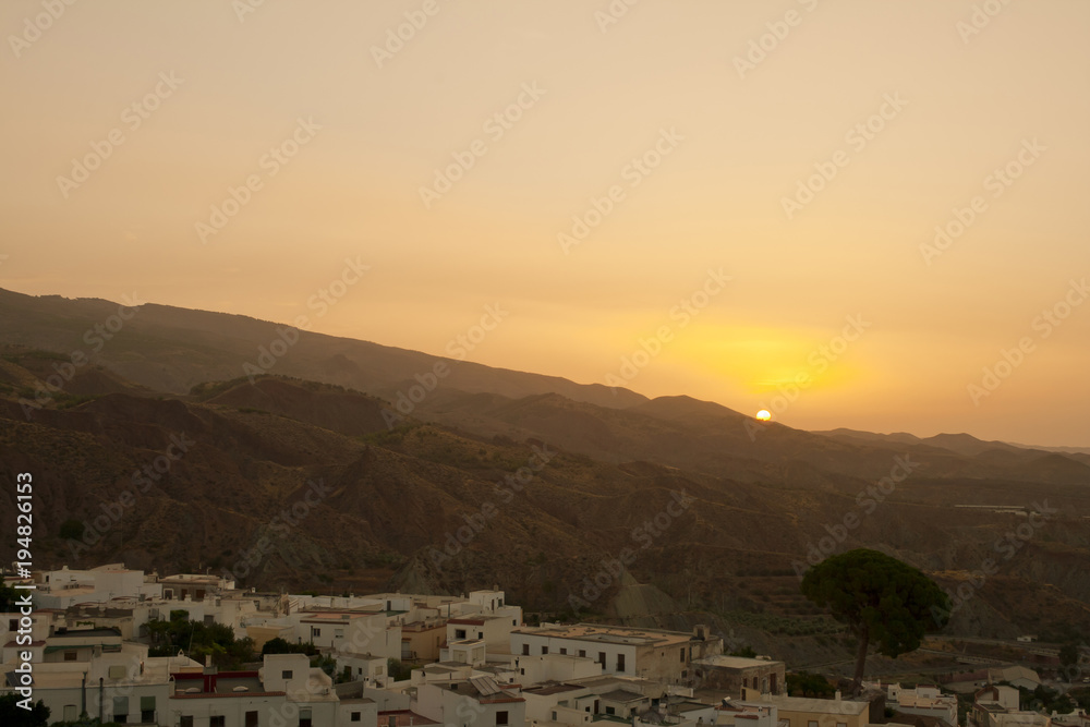 Desert sunrise in Andalucian village.