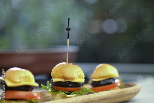 Close up Homemade   Shiitake mini burger. (selective Focus)