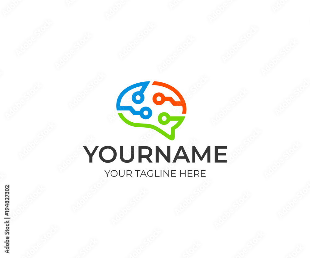 Brain circuit technology colorful logo template. Artificial intelligence and thinking brain concept vector design. Brainstorm power and think idea illustration Brain circuit technology colorful logo template. Artificial intelligence and thinking brain concept vector design. Brainstorm power and think idea illustration