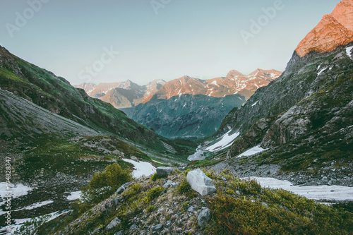 Sunset mountains valley Landscape summer Travel wilderness serene scenery