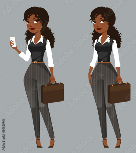 cartoon African American businesswoman with a briefcase