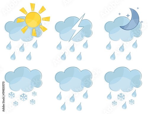 Clouds with sun and moon, a rain and snow.
