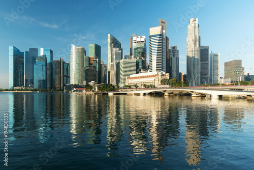 Singapore business district skyline and skyscraper in morning at Marina Bay, Singapore. © ake1150