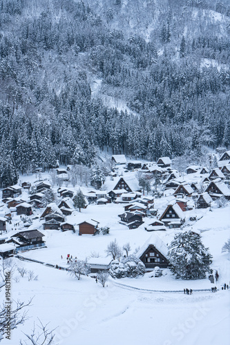 Beautiful scene of world heritage village of Shirakawago in winter, Japan