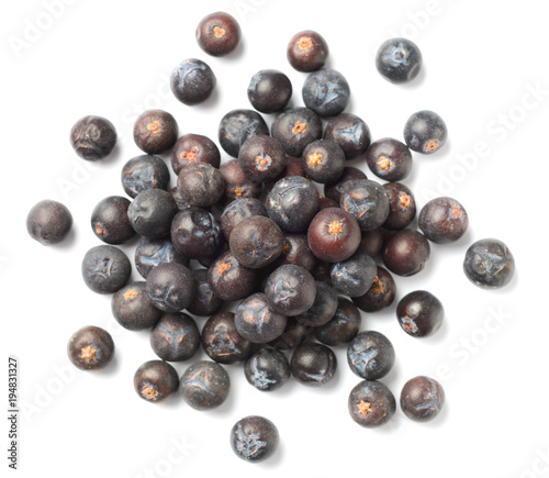 dried juniper berries isolated on white  top view