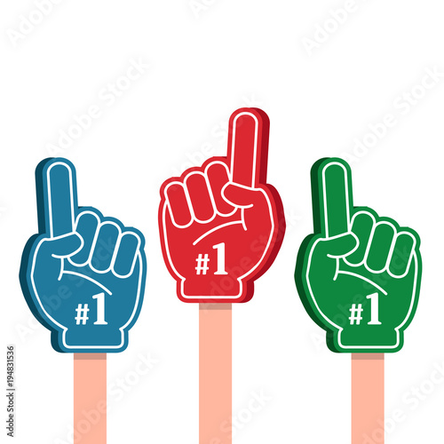 Number one and the best. Vector illustration. Bright colorful foam fingers set.