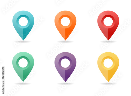 Map pin flat design style. Icon set