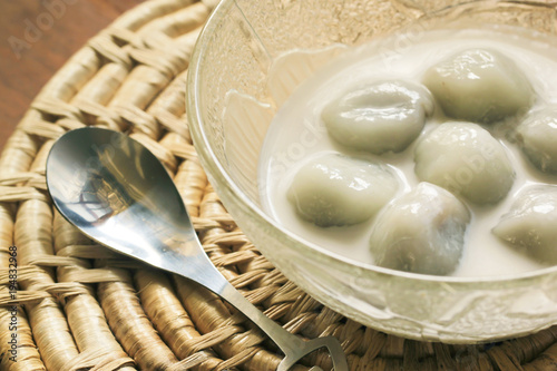 Thai dessert, sticky rice flour ball in sweet coconut milk. Southern Thailand called Kanom Hua Lan. photo