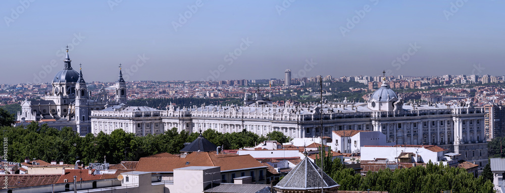 View of the Almudena Cathedral and the Royal Palace of Madrid