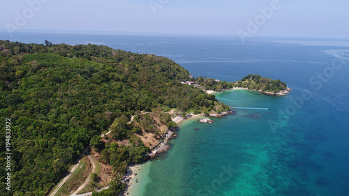 Aerail drone view of beautiful tropical beach and sea water