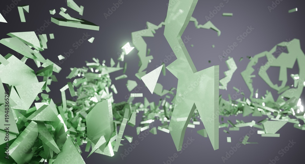 Plakat 3D Rendering Of Abstract Shattered Surface With Chaotic Flying Particles Background