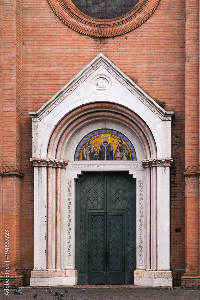 Beautiful door of a church in Bologna, Italy