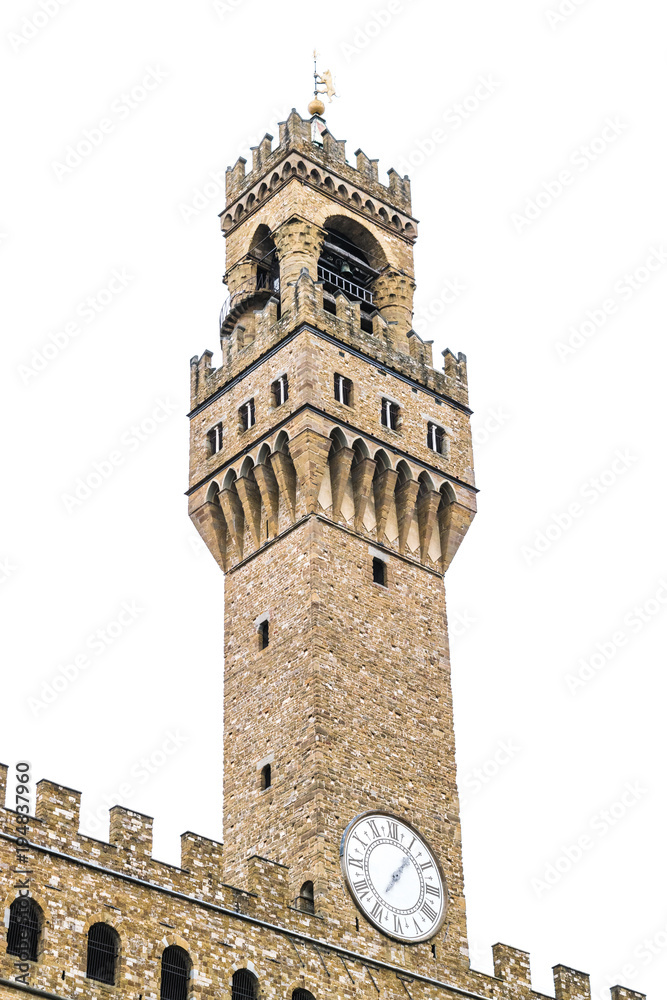 Tower of the Palazzo Vecchio isolated on white background