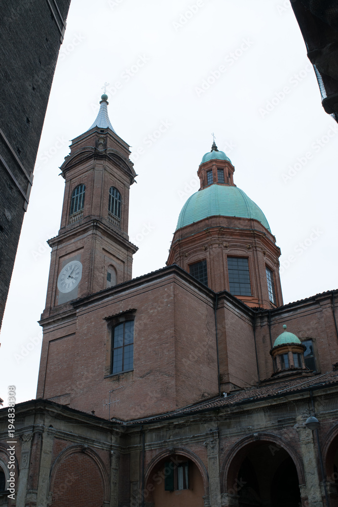 Bologna church architecture on a cloudy day, Italy