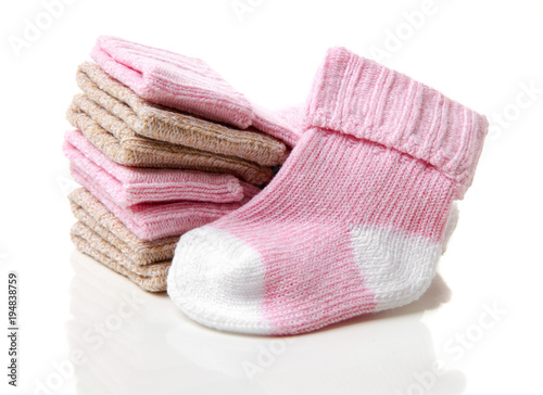 children knitted socks on a white background