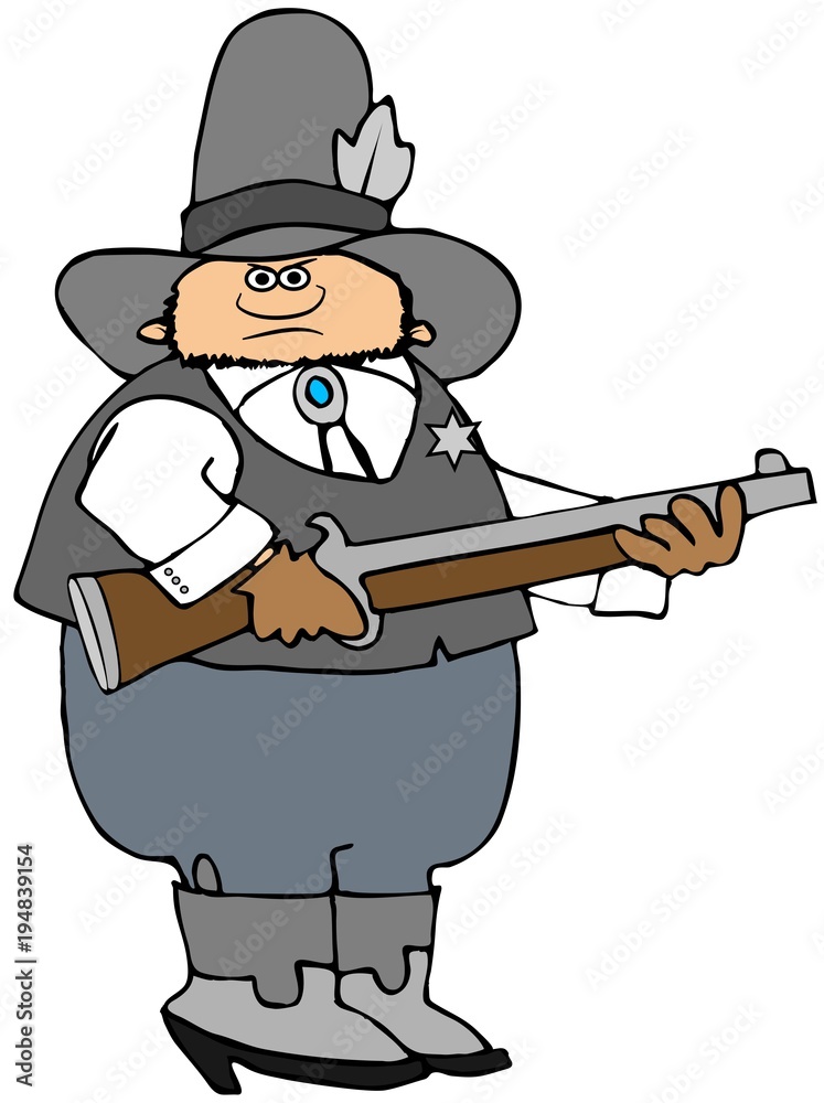 Obraz premium Illustration of a cartoon sheriff wearing boots and a vest holding a rifle.