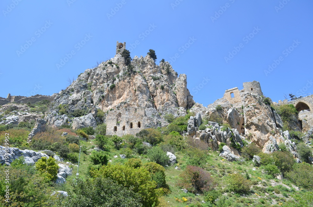 Saint Hilarion Castle on a mountain, Kyrenia Girne district